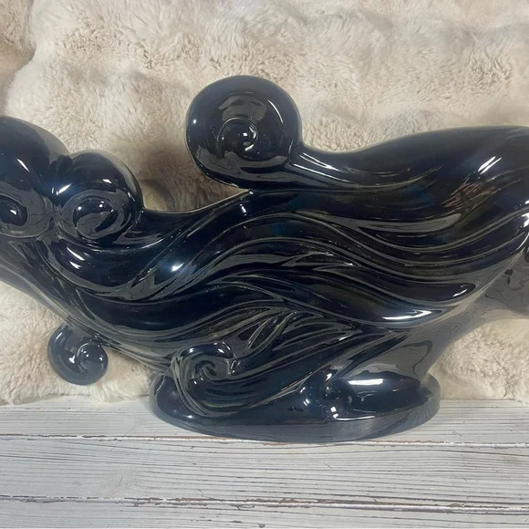 Ceramic Gloss Black Sculpture Statue Women's Fashion Hair Style Beauty Mermaid - Picture 13 of 16